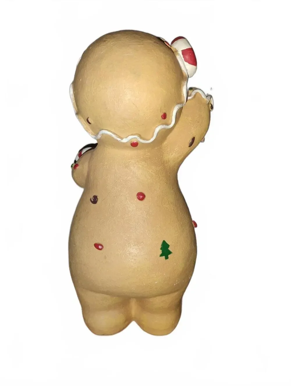 Gingerbread Man Holiday Figurine with Candy Cane and Red Bow